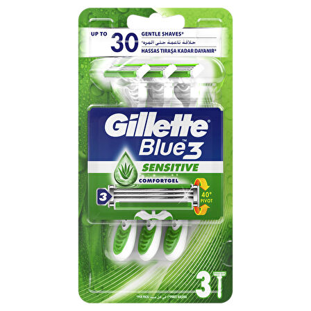 Gillette Blue3 Sensitive Kullan At Tıraş Bıçağı 3'lü 3 ADET