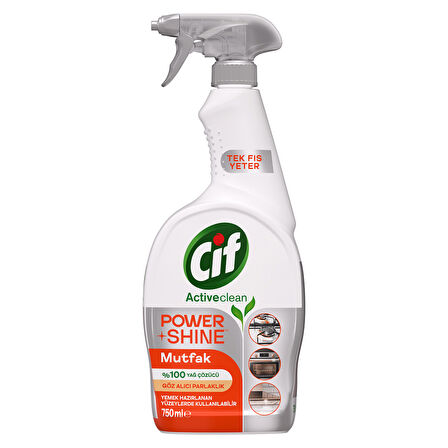 Cif Power & Shine Sprey Mutfak İçin Temizleyici ve Yağ Çözücü 750 Ml 3 ADET