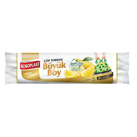 Koroplast Güçlü Büzgülü Çöp Torbası Limon Kokulu Büyük 10'Lu 3 ADET