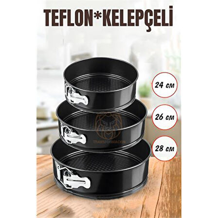 Findit 3 Boy Kelepçeli Kek Kalıbı 24-26-28 Cm Teflon