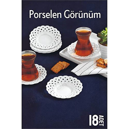 Çay Tabağı Porselen Görünüm 18 Adet Tabağı Seti Seti