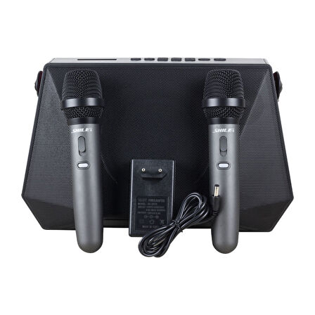 SHILE SL-3A İKİ EL MİKROFONLU KUMANDALI USB/SD/BT PORTATİF HOPARLÖR-Findit