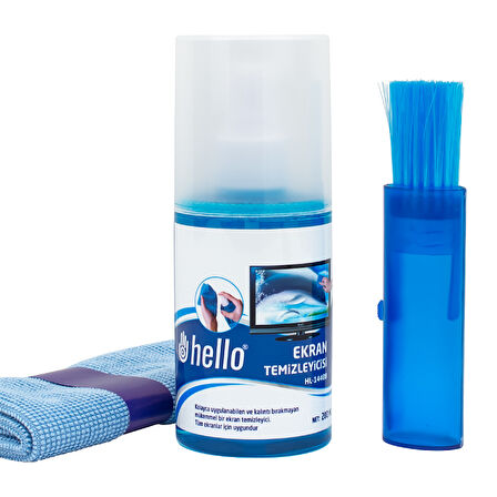 HELLO HL-14408 SPREY + FİBER BEZ + FIRÇA 200ML LCD EKRAN TEMİZLEME SETİ-Findit