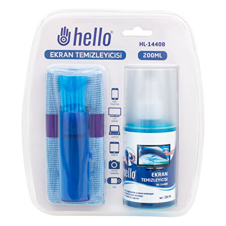 HELLO HL-14408 SPREY + FİBER BEZ + FIRÇA 200ML LCD EKRAN TEMİZLEME SETİ-Findit