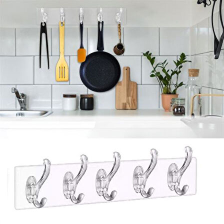 5&apos;li Güçlü Yapışkanlı Şeffaf Duvar Askısı Banyo Mutfak Düzenleyici Pratik Askılık-Findit