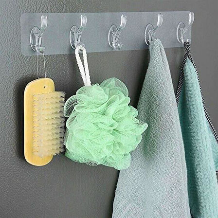 5&apos;li Güçlü Yapışkanlı Şeffaf Duvar Askısı Banyo Mutfak Düzenleyici Pratik Askılık-Findit