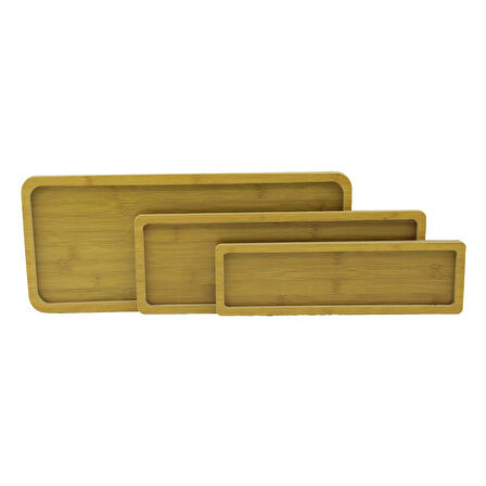 DİKDÖRTGEN - DÜZ KENAR - 3LÜ SET AHŞAP MDF SUNUM TEPSİ SETİ 10X33.5-14X39.5-19.5X45CM-Findit