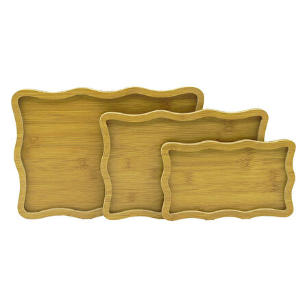 DİKDÖRTGEN - DALGALI KENAR - 3LÜ SET AHŞAP MDF SUNUM TEPSİ SETİ 13.5X23.5-19.5X29.5-23.5X33.5CM-Findit