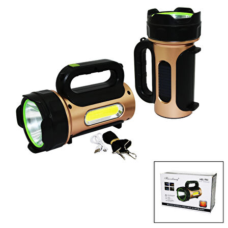 10W - SOLAR - USB ŞARJLI 2IN1 EL FENERİ RENKLİ FONKSİYONEL SMD LED-Findit