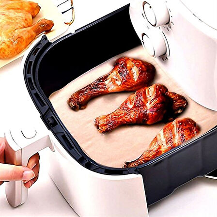 100 Adet Air Fryer Pişirme Kağıdı Tek Kullanımlık Yağ Su Geçirmez Yapışmaz Deliksiz Düz Kare Model-Findit
