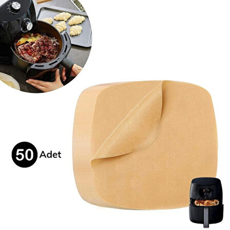50 Adet Air Fryer Pişirme Kağıdı Tek Kullanımlık Yağ Su Geçirmez Yapışmaz Deliksiz Düz Kare Model-Findit
