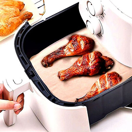 50 Adet Air Fryer Pişirme Kağıdı Tek Kullanımlık Yağ Su Geçirmez Yapışmaz Deliksiz Düz Kare Model-Findit
