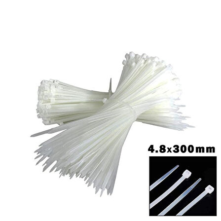 BEYAZ 4.8X300MM PLASTİK CIRT KELEPÇE 100PCS-Findit