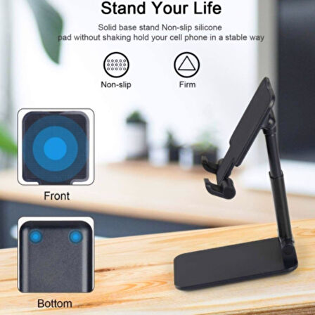 Siyah Aynalı Cep Telefonu Sabitleyici Stand Katlanabilir Ayarlanabilir Telefon Standı-Findit