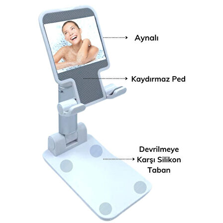 Siyah Aynalı Cep Telefonu Sabitleyici Stand Katlanabilir Ayarlanabilir Telefon Standı-Findit