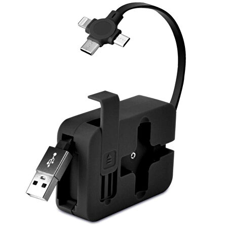 Cep Tipi Telefon Tutuculu Makaralı Uzayıp Kısalabilen 3&amp;apos;ü 1 Arada USB Şarj Kablosu-Findit
