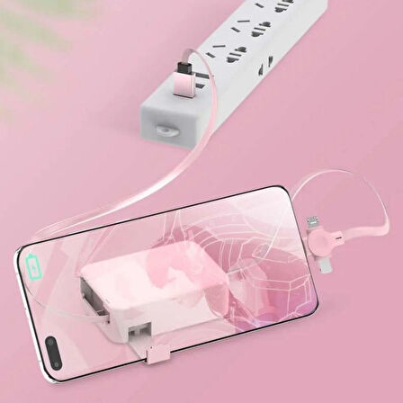 Cep Tipi Telefon Tutuculu Makaralı Uzayıp Kısalabilen 3&amp;apos;ü 1 Arada USB Şarj Kablosu-Findit