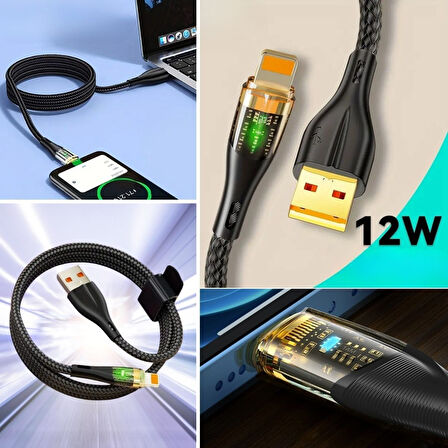 Led Işık Uçlu Sağlam İp Kablolu USB to Lightning Hızlı Şarj Kablosu-Findit