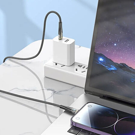 Led Işık Uçlu Sağlam İp Kablolu USB to Lightning Hızlı Şarj Kablosu-Findit