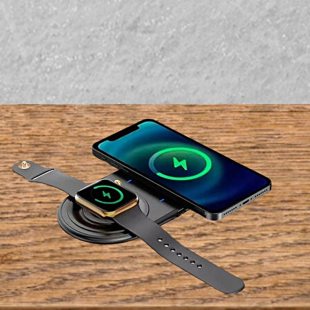 2si 1arada Kablosuz Saat,Kulaklık ve Telefon Hızlı Şarj Etme Aparatı-Findit