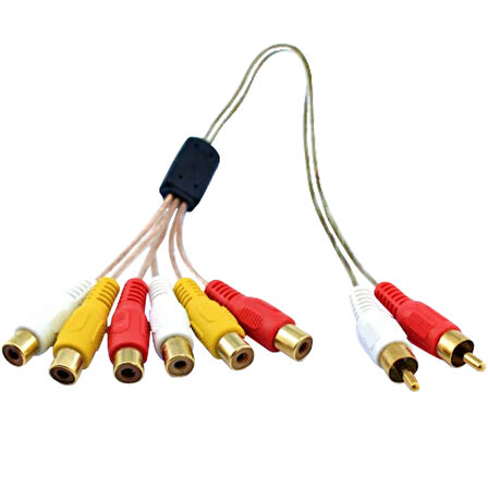 2 RCA ERKEK / 6 RCA DİŞİ 60 CM ŞEFFAF ARA KABLO-Findit