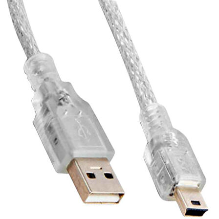 USB 2.0 5 METRE ŞEFFAF USB AM MİNİ 5 PİN KABLO-Findit