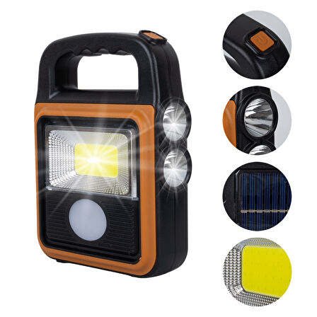 COB LEDLİ SOLARLI 4 KADEMELİ USB PO WERBANK ÇIKIŞLI ŞARJLI IŞILDAK FENER-Findit
