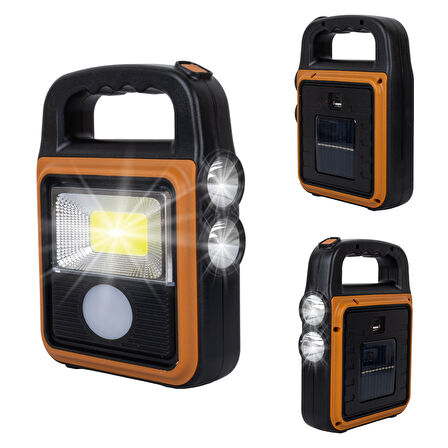 COB LEDLİ SOLARLI 4 KADEMELİ USB PO WERBANK ÇIKIŞLI ŞARJLI IŞILDAK FENER-Findit