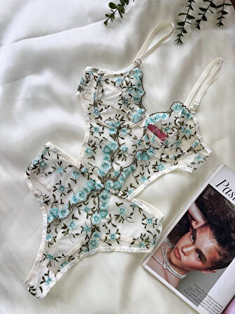 Yeşil Çiçek Büyük Desenli Bodysuit