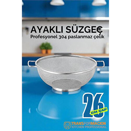 26 cm Süzgeç - Makarna Süzgeci Pirinç Meyve Süzgeci 304 Paslanmaz Çelik