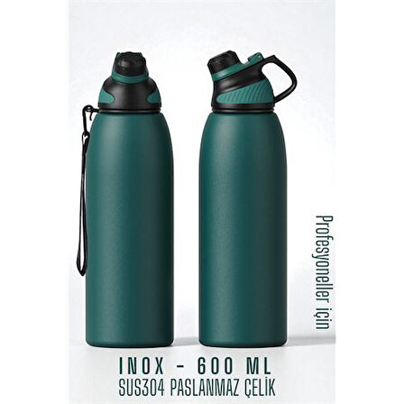 Inox Çelik Termos - 600 ml  SUS304 Çelik Termos Profesyonel YEŞİL