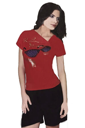 Kadın Gözlük Baskılı Şortlu Takım 2450