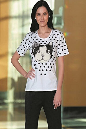 Kedi Baskılı Kadın Kaprili Takım 2465