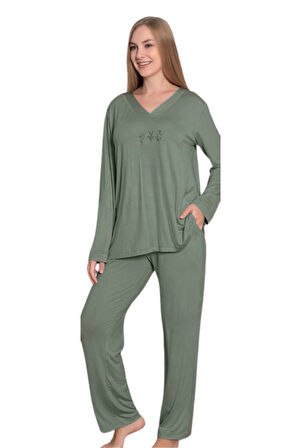 Viskon Uzun Kollu Kadın pijama takımı 24642