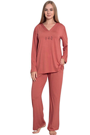 Viskon Uzun Kollu Kadın pijama takımı 24642