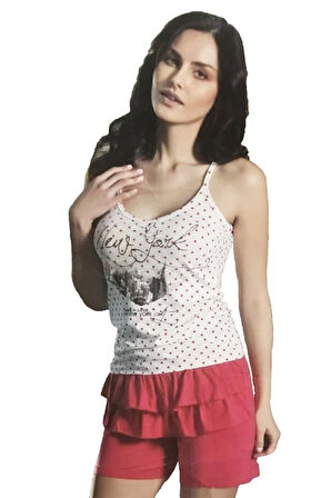 Kadın Puanlı Fırfırlı Şortlu Takım  2484