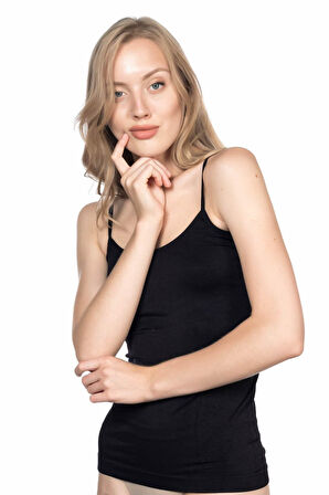 SİYAH 5001 Soft İp Askılı Uzun Atlet