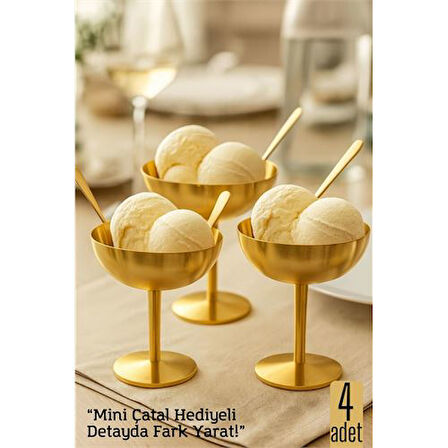 4 lü Gold Inox Çelik Ayaklı Dondurma ve Sunum Kasesi – Tatlı, Lokum ve Sunum Kabı