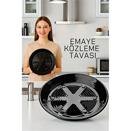 Emaye Közleme Tavası 31 cm - Fırına Uyumlu - Delikli Izgara Yüzeyli, Parlak Siyah