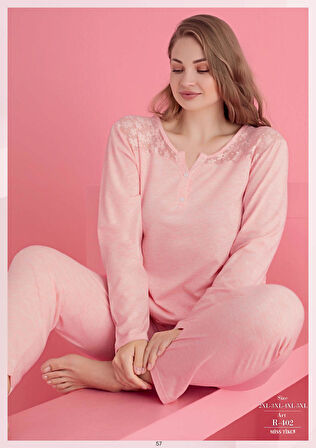 Büyük Beden Pamuklu Dantel İşlemeli Pijama Takımı