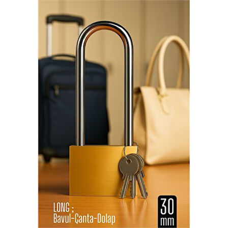 Long 30 mm Uzun Kelepçeli Bavul ve Çanta Asma Kilidi – 3 Anahtarlı, Dolap ve Seyahat İçin Güvenli