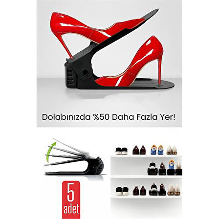 5’li Ayakkabı Düzenleyici Set – Çift Katlı Tasarım | Dolap İçi Alan Tasarrufu | Ayarlanabilir Yükseklik