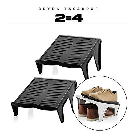 2 li Ayakkabı Düzenleyici Twin Set – Çift Katlı Tasarım | Dolap İçi Alan Tasarrufu | Kaymaz Yüzey