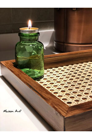 Rattan Hazeran Tepsi Eskitme Model Dikdörtgen (%100 DOĞAL HAZERAN) M017