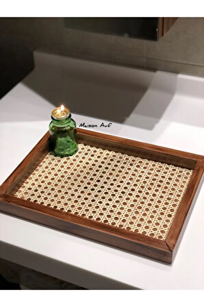 Rattan Hazeran Tepsi Eskitme Model Dikdörtgen (%100 DOĞAL HAZERAN) M017