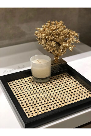Rattan Hazeran Kare Tepsi Siyah (%100 DOĞAL HAZERAN) M019