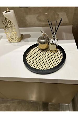 Rattan Hazeran Yuvarlak Tepsi Siyah (%100 DOĞAL HAZERAN) M021