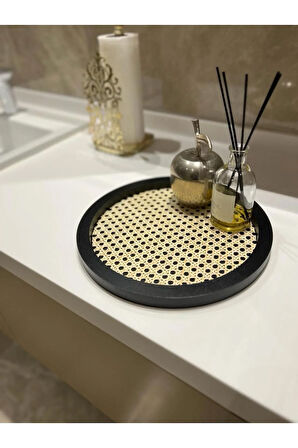 Rattan Hazeran Yuvarlak Tepsi Siyah (%100 DOĞAL HAZERAN) M021