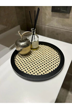 Rattan Hazeran Yuvarlak Tepsi Siyah (%100 DOĞAL HAZERAN) M021