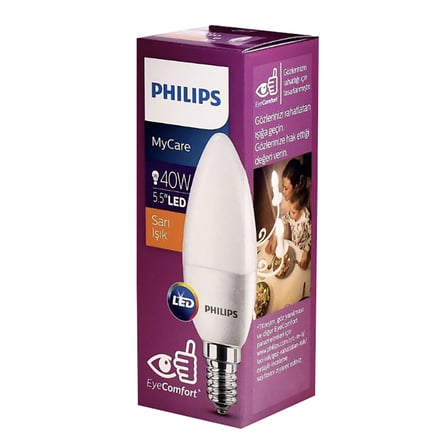 Philips Ledcandle  5 - 40W B35 E14 Sarı Işık